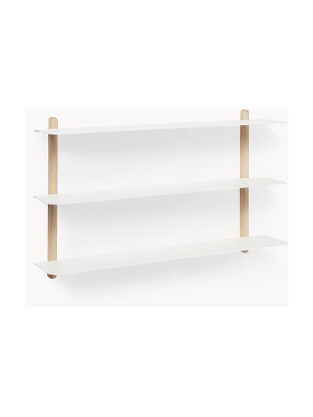 Estante de pared Nivo, Estantes: acero recubierto, Estructura: madera de roble, Madera de roble, blanco, An 64 x Al 42 cm