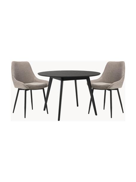 Sada jídelního stolu a čalouněných židlí Yumi, 3 díly, Dřevo, lakováno černou barvou, béžová, Sada s různými velikostmi