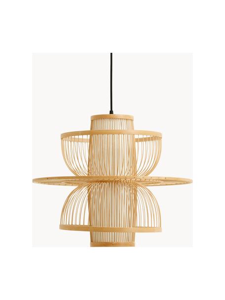 Ręcznie wykonana lampa wisząca z drewna bambusowego Sigyn, Beżowy, Ø 47 x W 39 cm