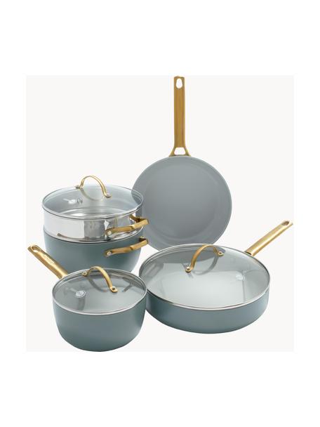 Batteria di pentole con rivestimento antiaderente Padova 10 pz, Coperchio: vetro, Grigio blu, dorato, Set in varie misure