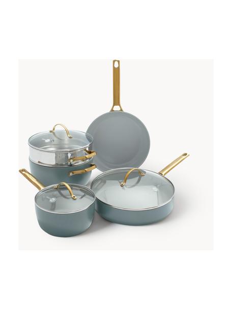 Batterie de cuisine avec revêtement antiadhésif Padova, 10 élém., Gris-bleu, doré, Lot de différentes tailles