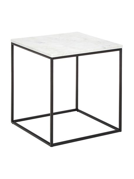 Mramorový odkládací stolek Alys, Bílý mramor, černá, Š 45 cm, V 50 cm