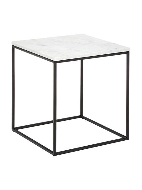 Marmor-Beistelltisch Alys, Tischplatte: Marmor, Gestell: Metall, pulverbeschichtet, Weiss, marmoriert, Schwarz, B 45 x H 50 cm