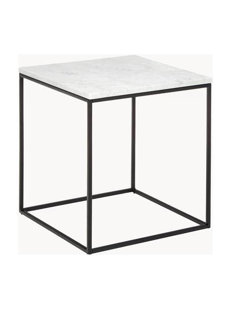 Tavolino con piano in marmo Alys, Struttura: metallo verniciato a polv, Bianco marmorizzato, nero, Larg. 45 x Alt. 50 cm