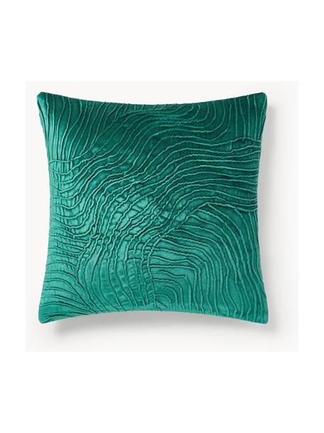 Housse de coussin 50x50 en velours avec motif structuré Nisha, Vert turquoise, larg. 50 x long. 50 cm