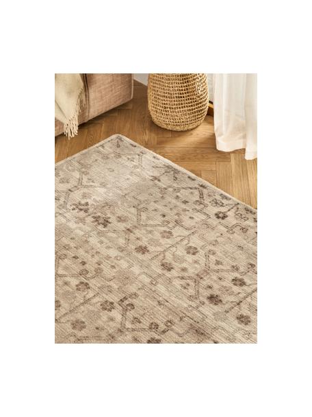 Kurzflor-Teppich Rosalie mit Ornamenten, handgewebt, 100 % Wolle, Beigetöne, B 120 x L 180 cm (Größe S)