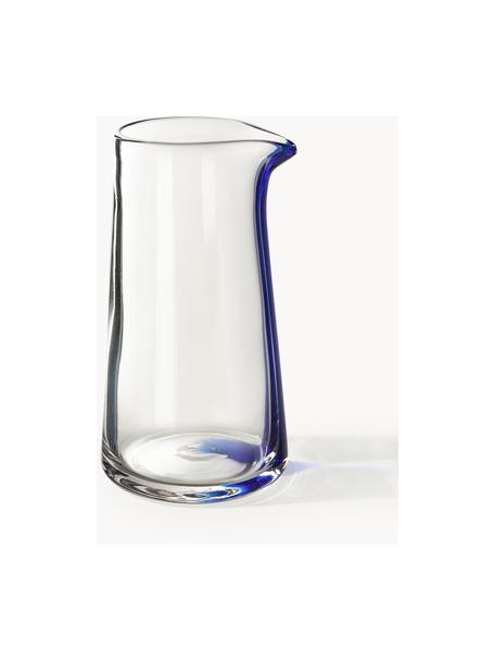 Caraffa per acqua in vetro soffiato Taha, 900 ml, Vetro sodico-calcico, Trasparente con decoro blu elettrico, 900 ml