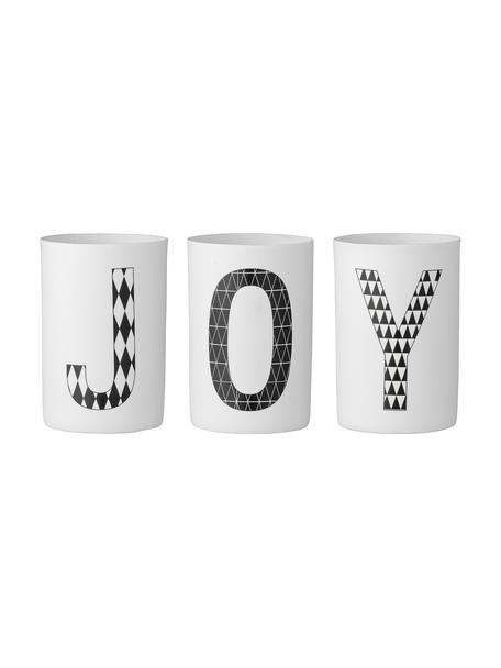 Waxinelichthouder Joy, 3-delig, Porselein, Wit, zwart, H 10 cm