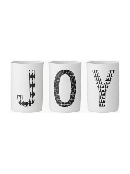Portavelas Joy, 3 uds., Porcelana, Blanco, negro, Ø 7 x 10 cm