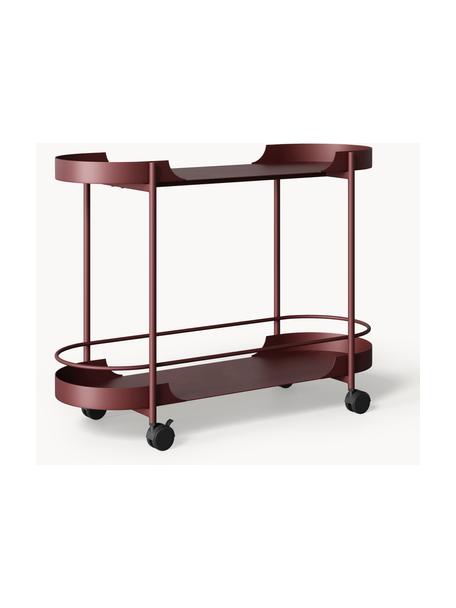 Carrello di servizio in metallo Taru, Struttura: metallo verniciato a polv, Ruote: plastica, Rosso vino opaco, nero, Larg. 79 x Alt. 65 cm