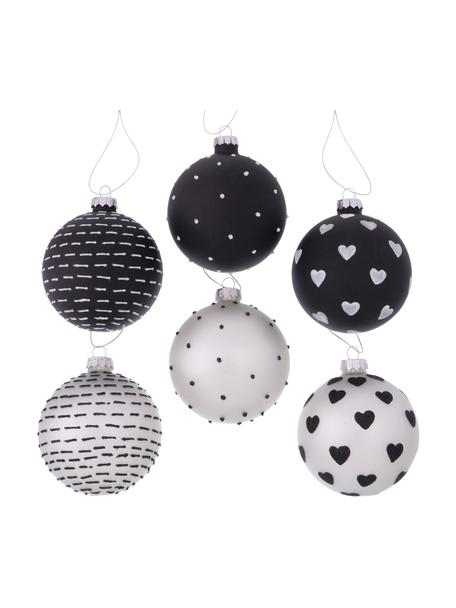 Boules de Noël faites main Illum, 12 élém., Noir, blanc, couleur argentée, Ø 8 cm