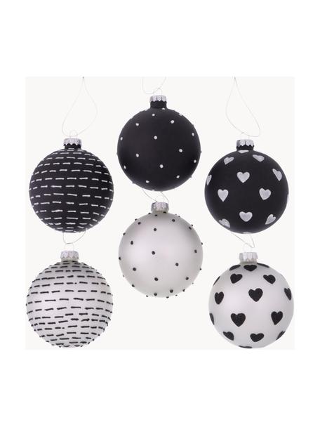 Set de bolas de Navidad artesanales Illum, 12 uds., Negro, blanco, plateado, Ø 8 cm