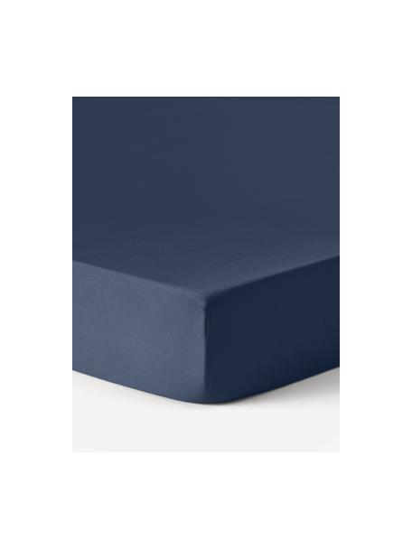 Drap-housse en satin de coton pour surmatelas Comfort, Bleu foncé, larg. 140 x long. 200 cm, haut. 15 cm