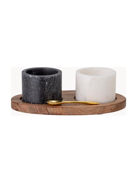 Marmor-Aufbewahrungsdosen Florio, 4er-Set, Tablett: Akazienholz, Mehrfarbig, Set mit verschiedenen Größen