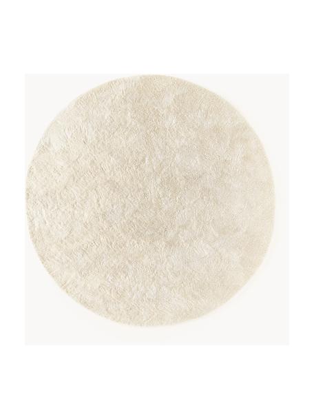 Pluizig rond hoogpolig vloerkleed Leighton, Bovenzijde: microvezels (100% polyest, Onderzijde: 70% polyester, 30% katoen, Crèmewit, Ø 250 cm (maat XL)