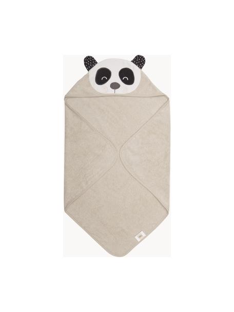 Cape de bain en coton bio Panda Penny, 100 % coton bio, Beige, blanc, gris foncé, larg. 80 x long. 80 cm