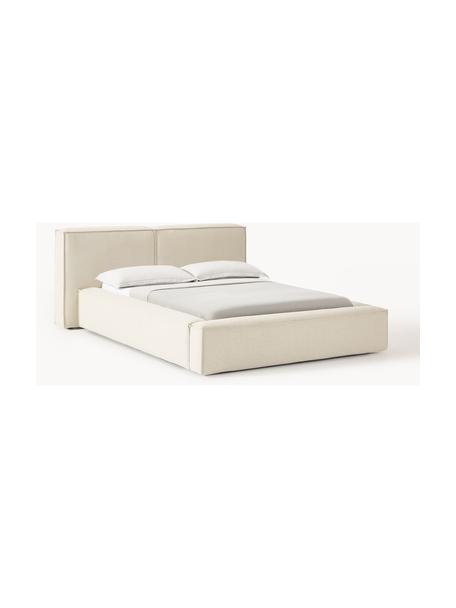 Cama tapizada Lennon, con espacio de almacenamiento, Tapizado: 100% poliéster Alta resis, Estructura: madera de pino maciza, ma, Patas: madera, plástico Este pro, Tejido blanco Off White, An 208 x L 243 cm (colchón 140 x 200 cm)