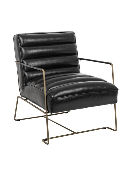 Poltrona in similpelle nera Brianna, Rivestimento: similpelle, Gambe: metallo epossidato, Similpelle nero, dorato, Larg. 63 x Prof. 74 cm