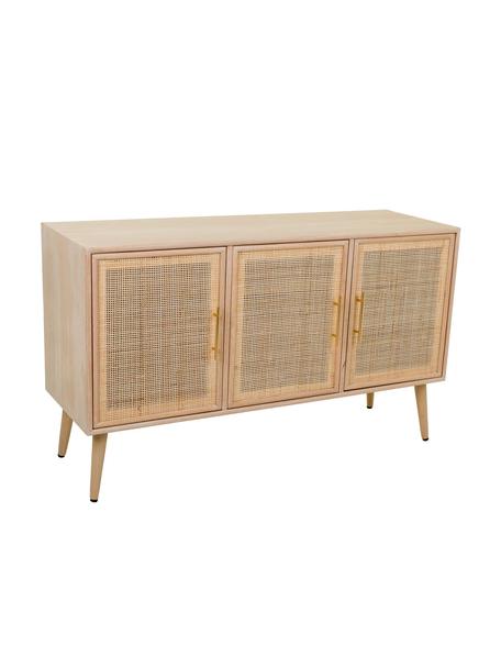 Credenza con ante Cayetana, Maniglie: metallo, Piedini: legno di bambù verniciato, Legno di bambù, dorato, marrone chiaro, beige, Larg. 120 x Alt. 71 cm