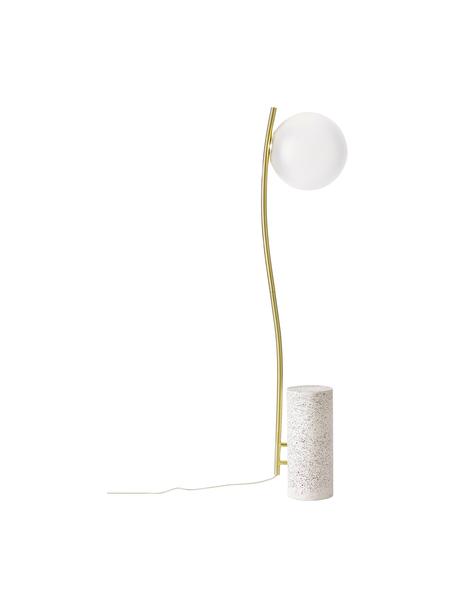 Petit lampadaire base en terrazzo Cora, Blanc, couleur dorée, Ø 25 x haut. 127 cm