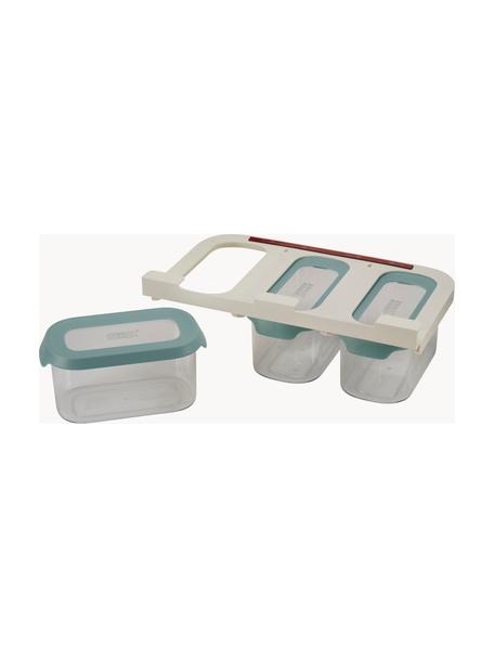 Opbergbakken Kast Store met opbergrail, 4-delig, Houder: kunststof, Deksel: silicone, Transparant, turquoise, B 16 x H 9 cm