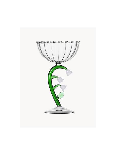 Handgemaakte champagneglas Botanica, Borosilicaatglas, Transparant, groen, wit, Ø 11 x H 18 cm, 280 ml