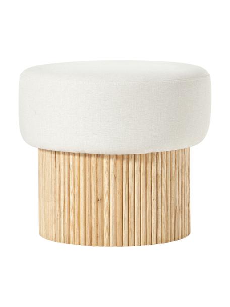 Pouf contenitore Nala, Rivestimento: 100% poliestere, Struttura: legno certificato FSC, Tessuto bianco latteo, legno chiaro, Ø 50 x Alt. 44 cm