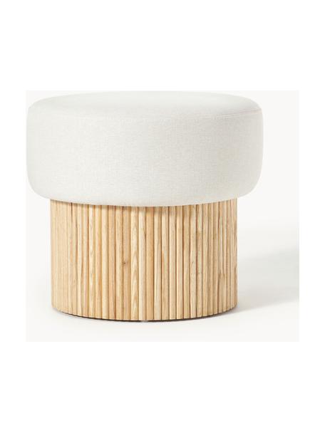 Pouf Nala mit Stauraum, Bezug: 100 % Polyester, Gestell: Holz, FSC-zertifiziert, Webstoff Cremeweiß, helles Holz, Ø 50 x H 44 cm