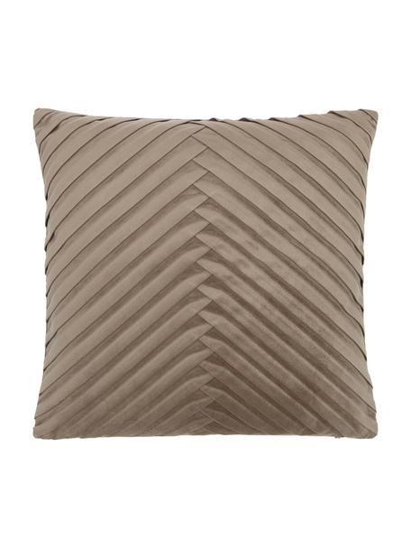 Federa arredo strutturata in velluto color taupe Lucie, 100% velluto (poliestere), Beige, Larg. 45 x Lung. 45 cm