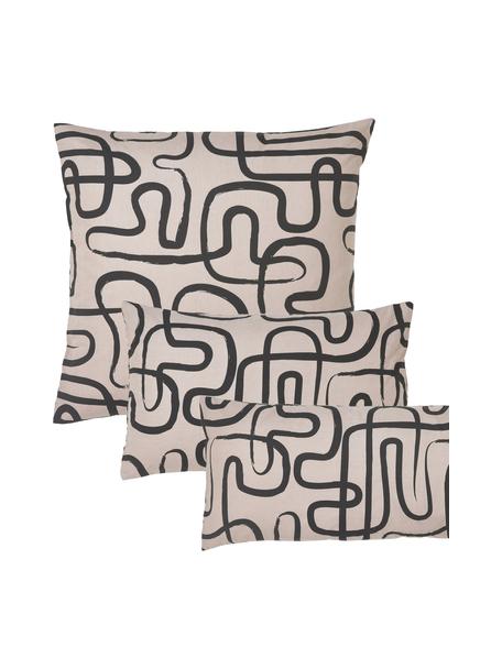 Povlak na polštář z bavlněného perkálu Malu, Taupe, černá, Š 40 cm, D 80 cm