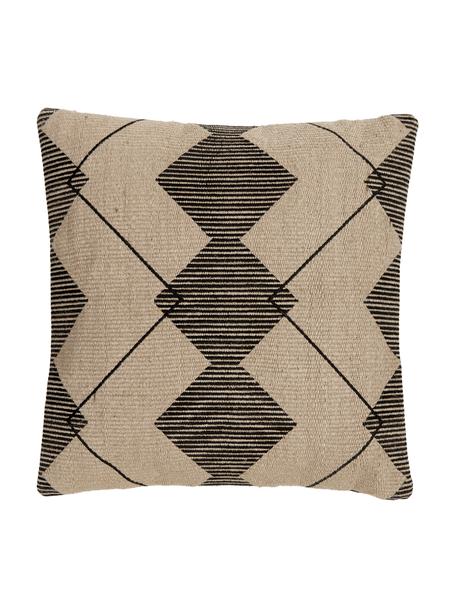 Federa arredo ricamata in juta con fantasia Lubna, Retro: 100% cotone, Beige, nero, Larg. 40 x Lung. 40 cm