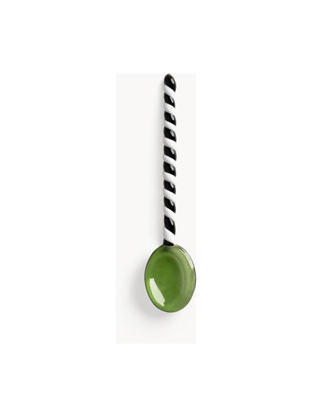 Cuchara de vidrio artesanal de vidrio borosilicato Duet, 4 uds., Vidrio de borosilicato, Verde, negro, blanco, L 13 cm