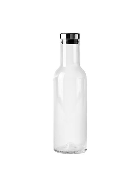 Glaskaraffe Deluxe in Transparent mit silbernem Deckel, 1 L, Glas mundgeblasen, Silikon, Transparent, H 29 cm, 1 L