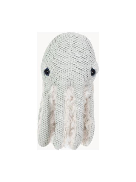 Cojín peluche artesanal Octopus, Parte superior: 50% algodón, 50% poliéste, Parte inferior: piel sintética (100% poli, Verde menta, blanco Off White, Ø 16 x Al 30 cm