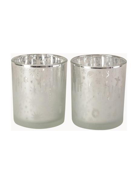 Teelichthalter-Set Winter, 2-tlg., Glas, Silberfarben, Ø 7 x H 8 cm