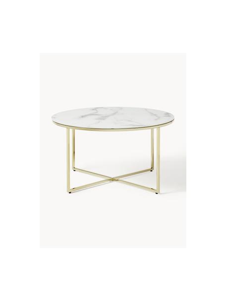 Table basse ronde avec plateau look marbre Antigua, Blanc aspect marbre, doré, Ø 80 cm