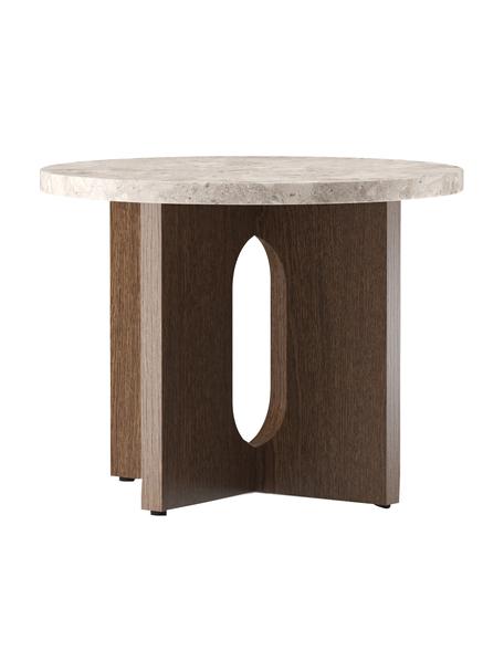 Tavolino con piano in pietra arenaria Ibiza, Struttura: legno di quercia, Arenaria, legno di quercia scuro, Ø 50 x Alt. 39 cm
