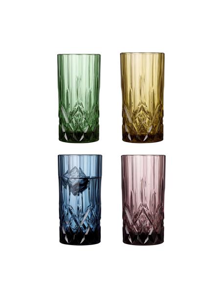 Wassergläser Sorrento, 4er-Set, Glas, Bernstein, Grün, Blau, Rosa, Ø 8 x H 14 cm, 450 ml