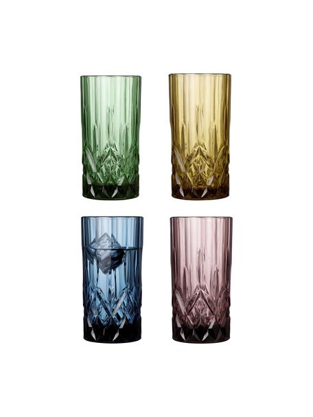 Waterglazen Sorrento, set van 4, Glas, Amberkleurig, groen, blauw, roze, Ø 8 x H 14 cm, 450 ml