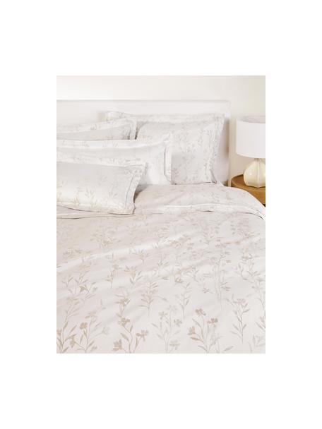 Housse de couette en satin de coton avec imprimé floral et ourlet Hurley, Blanc crème, beige clair, larg. 260 x long. 240 cm