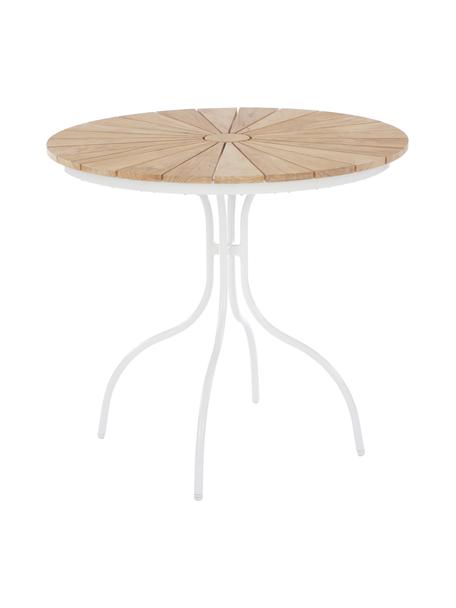 Okrúhly stolik na balkón so stolovou doskou z tíkového dreva Hard & Ellen, Ø 80 cm, Biela, tíková, Ø 80 x V 72 cm