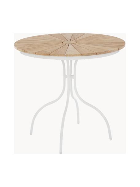 Okrągły stół ogrodowy z blatem z drewna tekowego Hard & Ellen, Blat: drewno tekowe, piaskowane, Stelaż: aluminium malowane proszk, Drewno tekowe, biały, Ø 80 x W 72 cm