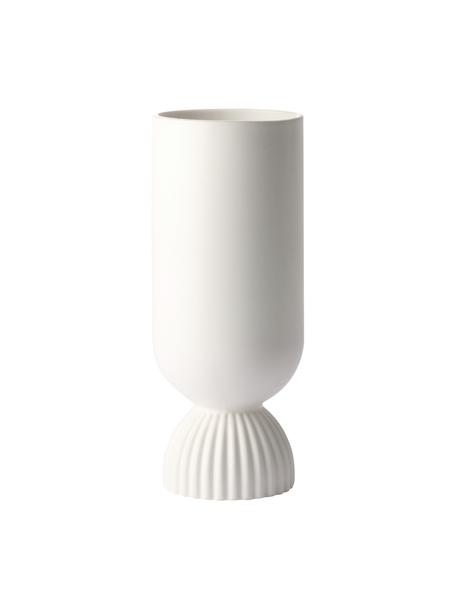 Vase avec détail nervuré Koralle, Grès cérame, Blanc, Ø 10 x haut. 25 cm
