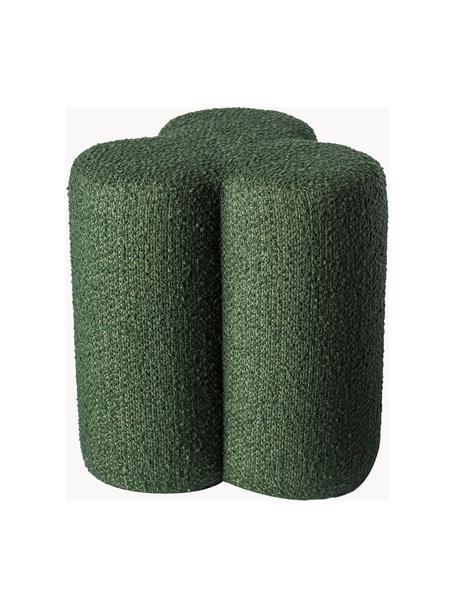 Bouclé poef Clover, Bekleding: bouclé (97 % Polyester, 3, Frame: hout, Bouclé donkergroen, Ø 37 x H 45 cm