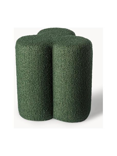 Bouclé poef Clover, Bekleding: bouclé (97 % Polyester, 3, Frame: hout, Bouclé donkergroen, Ø 37 x H 45 cm