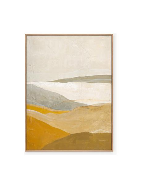 Cuadro en lienzo pintado a mano Yellow Field, marco de madera, Estructura: roble chapado, recubierto, Tonos amarillos y beige, madera clara, An 90 x Al 120 cm