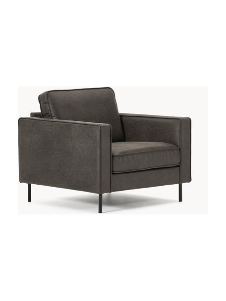 Fauteuil Hunter van gerecycled leer, Frame: massief grenenhout, vezel, Poten: gepoedercoat metaal Dit p, Leer antraciet, B 87 x D 95 cm