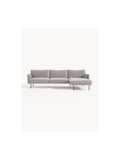 Divano angolare in velluto Moby, Rivestimento: velluto (rivestimento in , Struttura: legno di pino massiccio, Piedini: metallo verniciato a polv, Velluto greige, Larg. 280 x Prof. 160 cm, chaise longue a destra