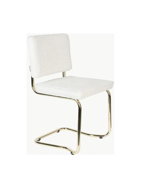 Teddy chaise cantilever Kink, 2 pièces, Peluche blanc, cadre laiton, larg. 48 x prof. 48 cm