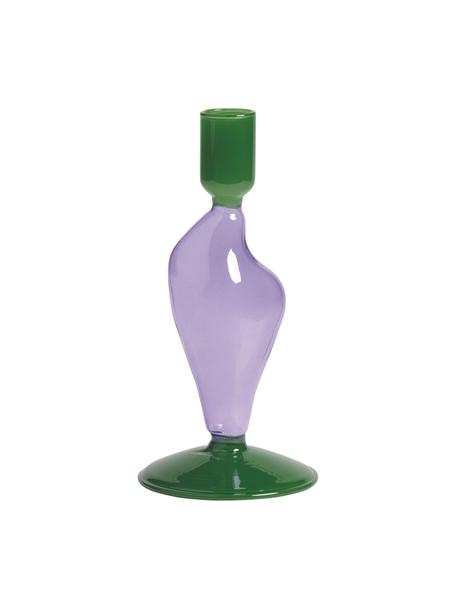 Kerzenhalter Flux aus Glas, Glas, Lila, Dunkelgrün, Ø 8 x H 17 cm